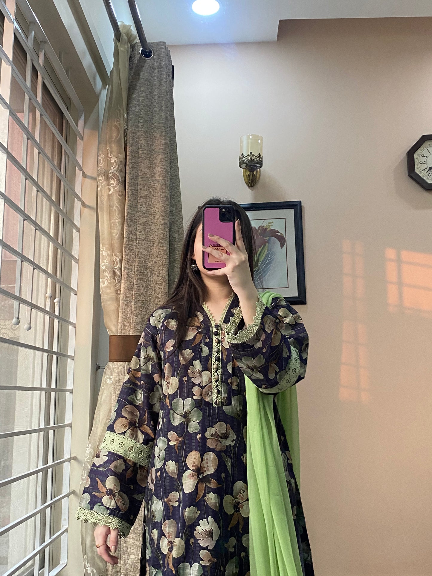 3 Piece - Slub Cotton Lawn Stitched Dress - 054
