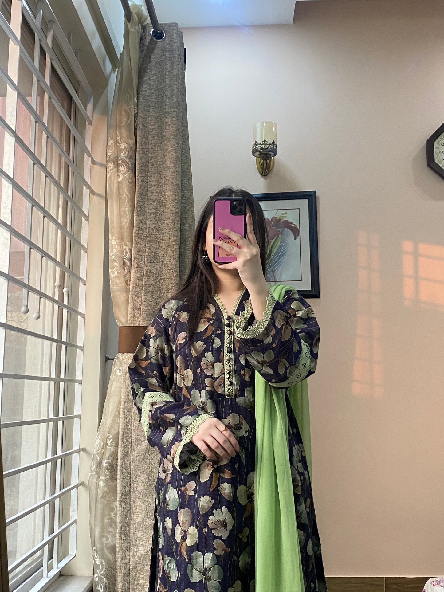 3 Piece - Slub Cotton Lawn Stitched Dress - 054