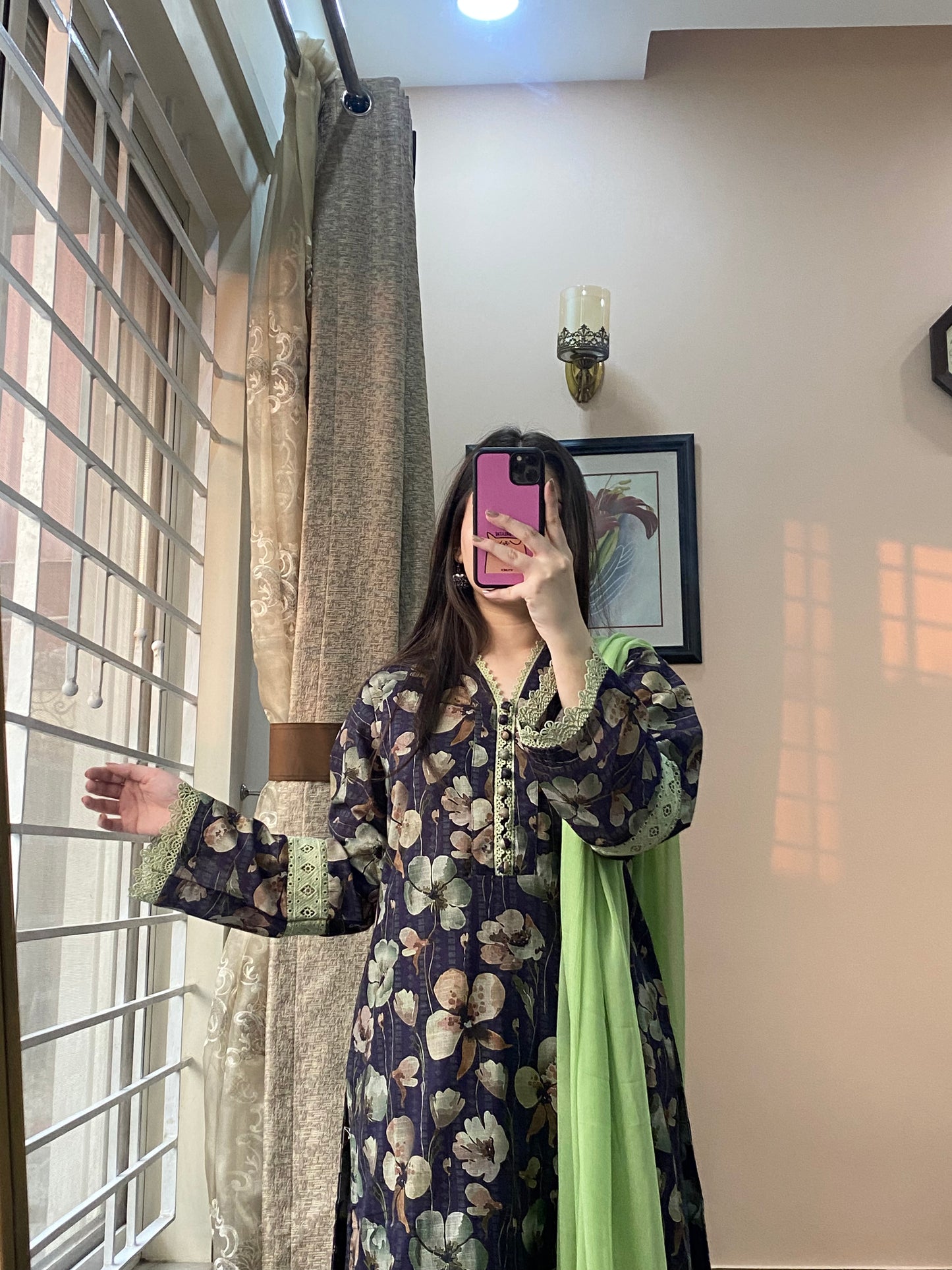 3 Piece - Slub Cotton Lawn Stitched Dress - 054
