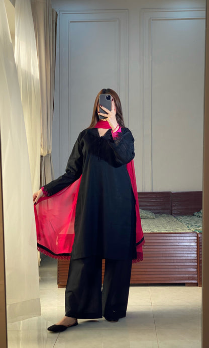 3 Piece -Lawn Dress With Plazo-103