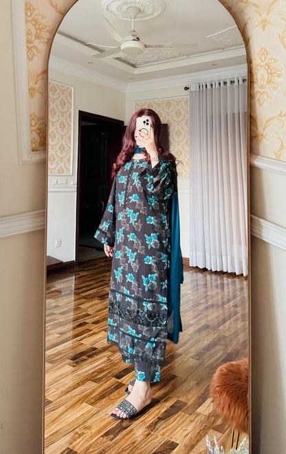 3-Piece Premium Cambric Viscos Stitched Dress-057