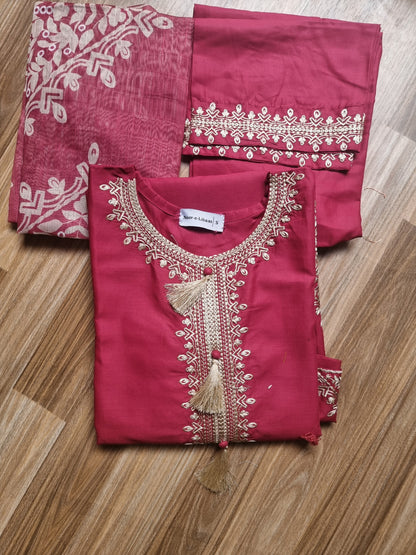 3 Piece Embroidered Cotton Lawn Stitched Dress - 117-B