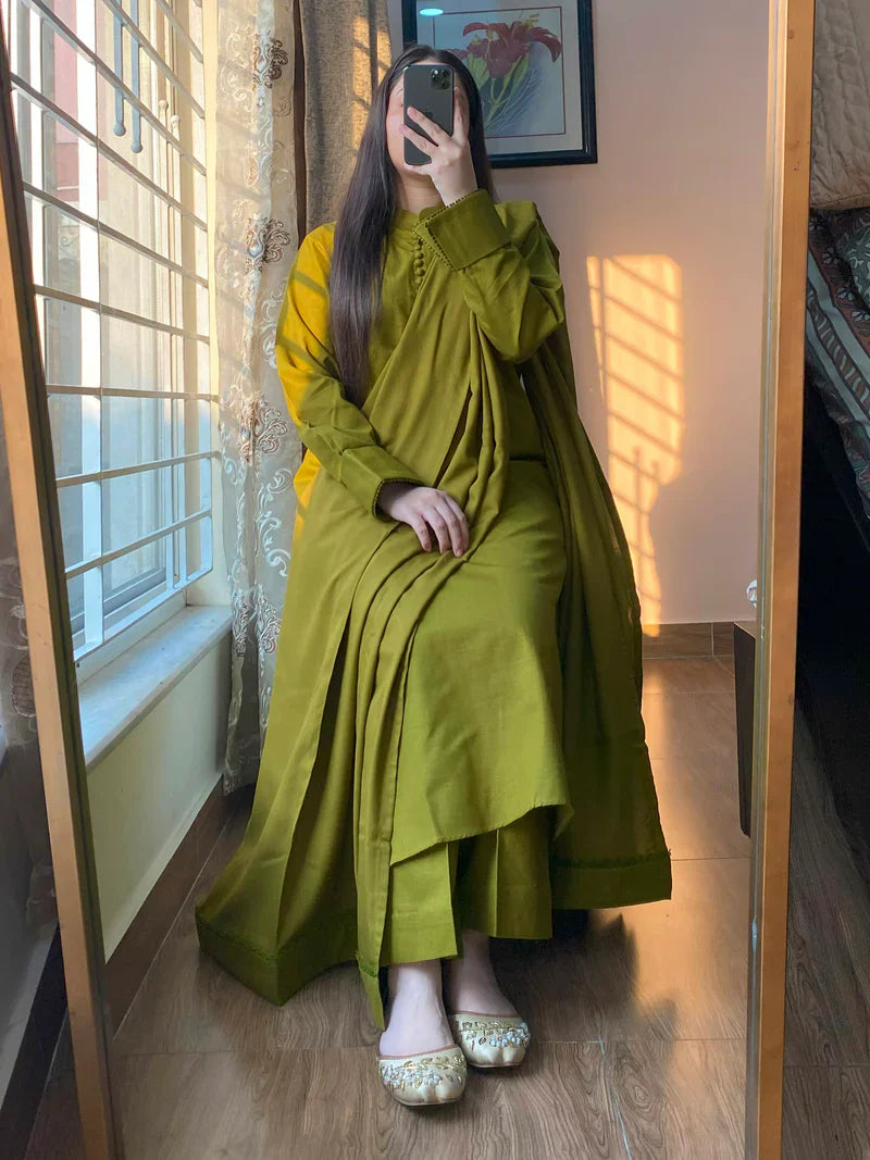 3 Piece-Plain Khaddar Stitch Dress-220