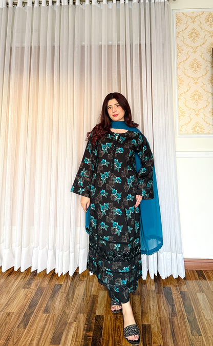 3-Piece Premium Cambric Viscos Stitched Dress-057