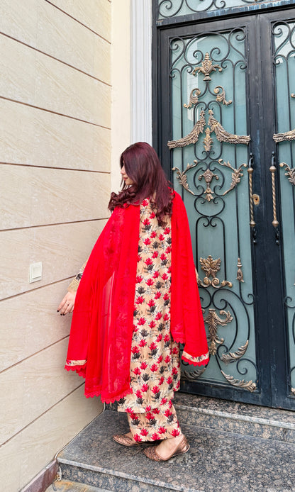 3 Piece -Premium Viscose Stitched Dress- 056