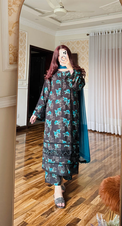 3-Piece Premium Cambric Viscos Stitched Dress-057