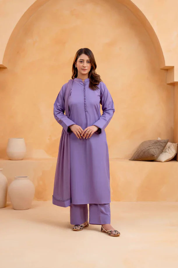 3 Piece-Plain Khaddar Stitch Dress-226