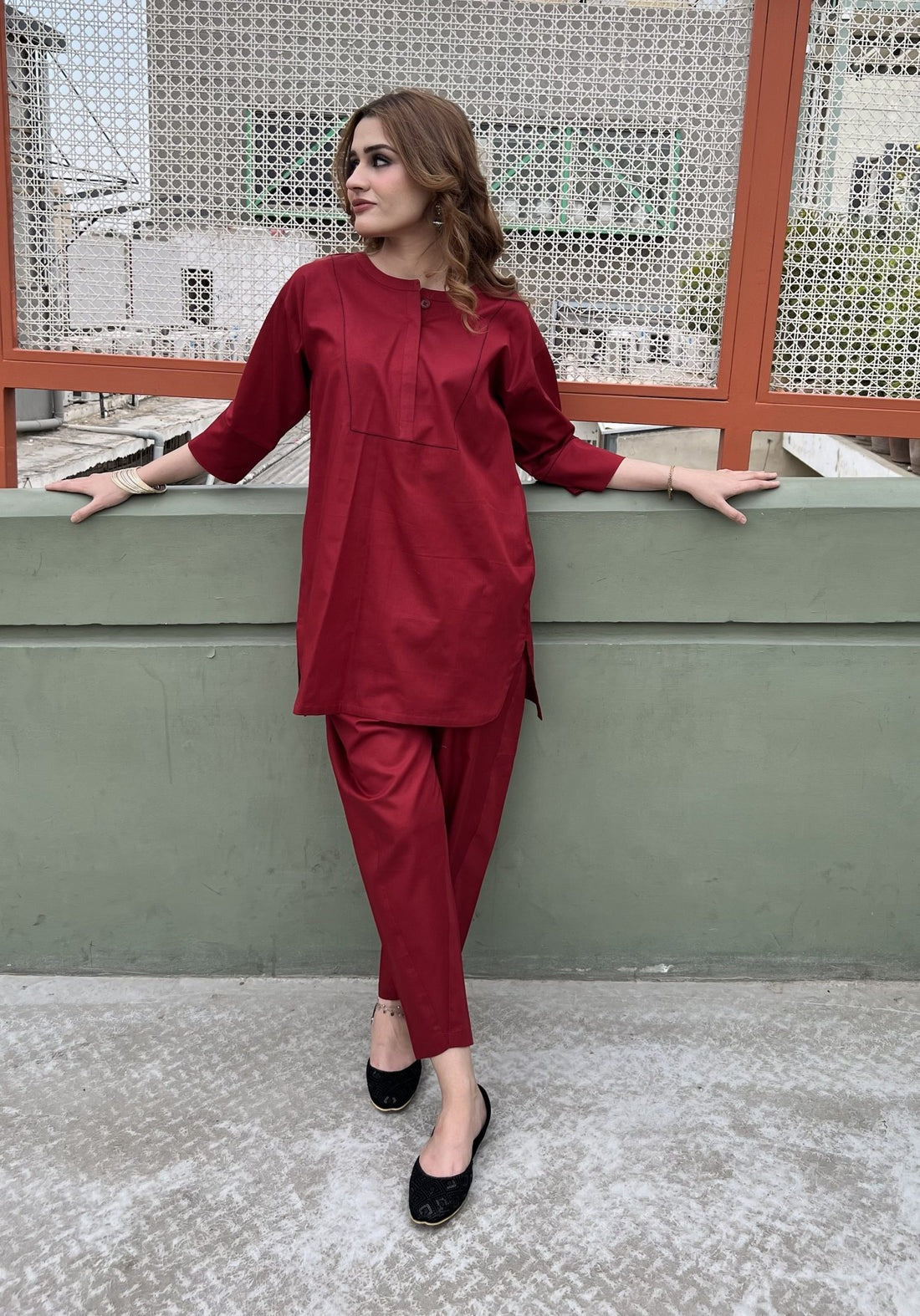 2 Pieces Stitched Maroon Co-Ord Set