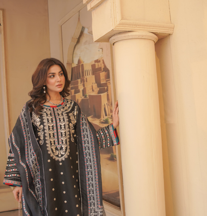 4 Piece Fancy Embroidered Lawn Stitched Dress - Fancy 112