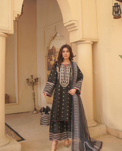 4 Piece Fancy Embroidered Lawn Stitched Dress - Fancy 112