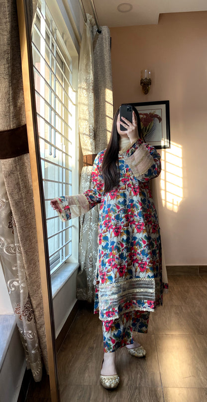 3 Piece- Pure Lawn Prinred Stitched Dress - 074