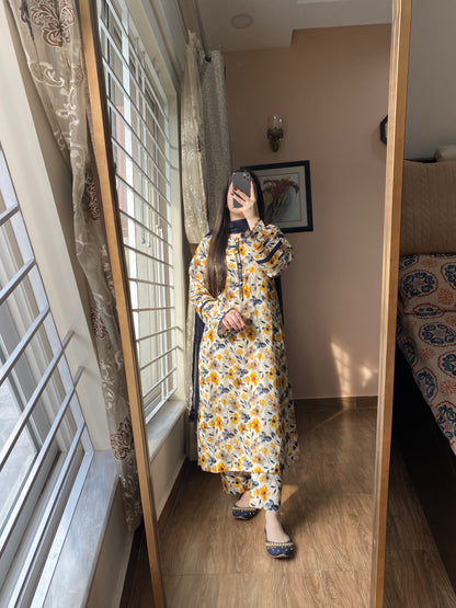 3 Piece - Lawn Printed Stitched Dress - 077