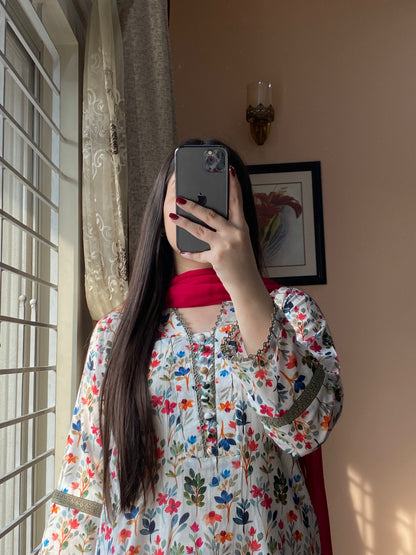 3 Piece - Lawn Printed Stitched Dress - 076