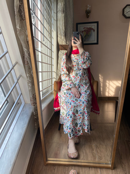 3 Piece - Lawn Printed Stitched Dress - 076