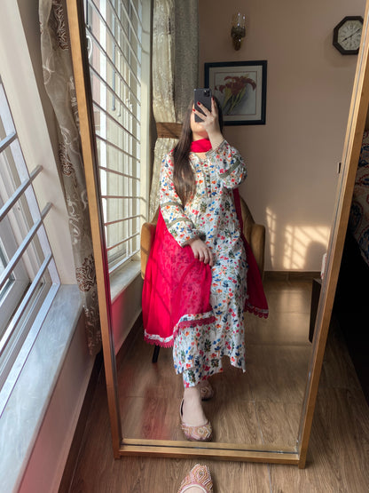 3 Piece - Lawn Printed Stitched Dress - 076