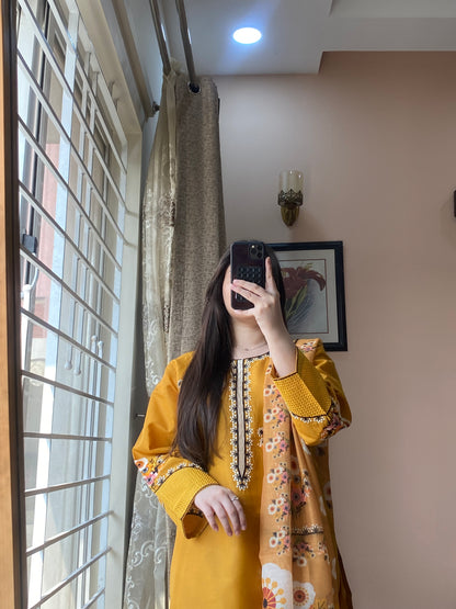 3 Piece Embroidered Cotton Lawn Stitched Dress -118