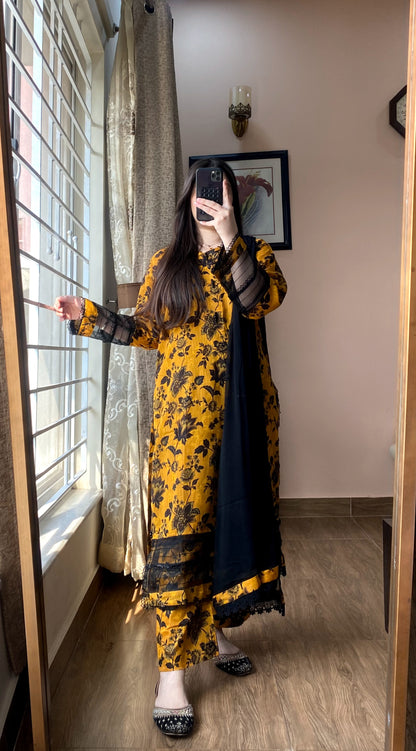 3 Piece Premium Lawn Stitched Dress - 087