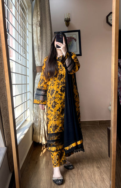 3 Piece Premium Lawn Stitched Dress - 087