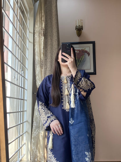 3 Piece Embroidered Cotton Lawn Stitched Dress - 117