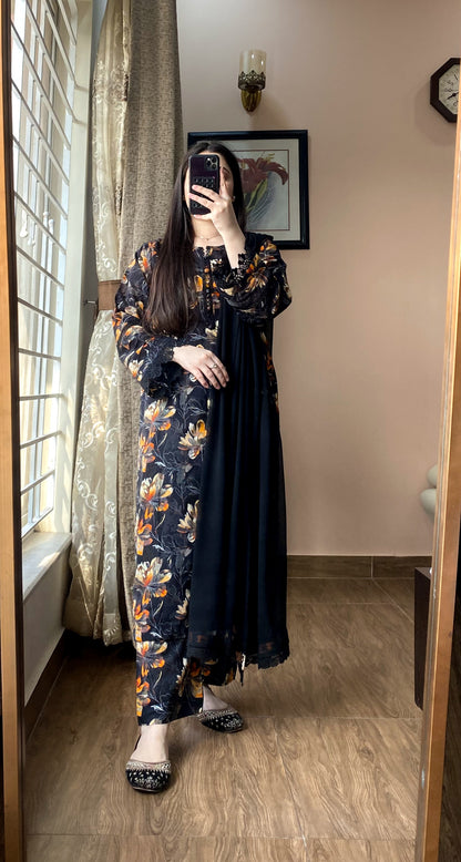 3 Piece Premium Lawn Stitched Dress- 086