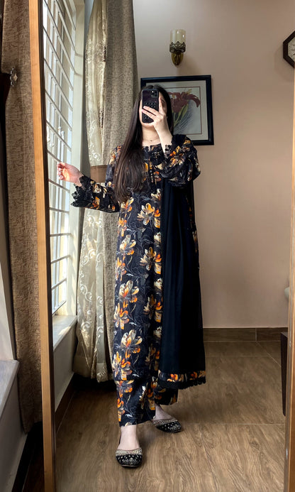 3 Piece Premium Lawn Stitched Dress- 086