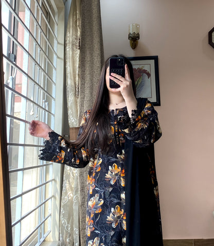 3 Piece Premium Lawn Stitched Dress- 086