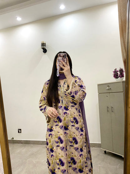 3 Piece -Lawn Printed Stitched Dress -239