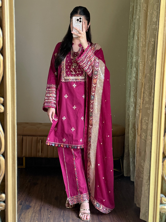 3 Piece - Embroidered Pure Lawn Suit-284