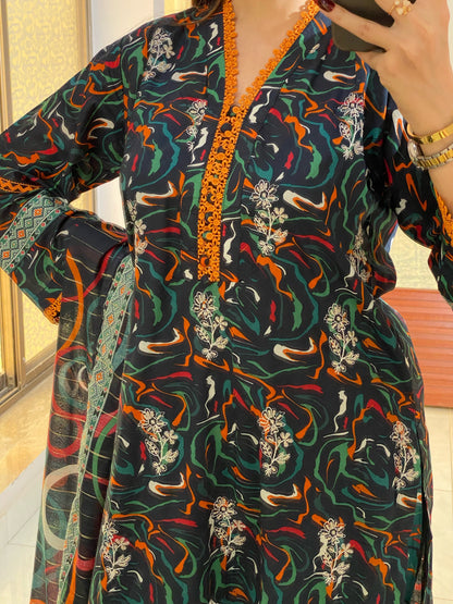 3 Piece-Embroidered Lawn Stitched Dress -121