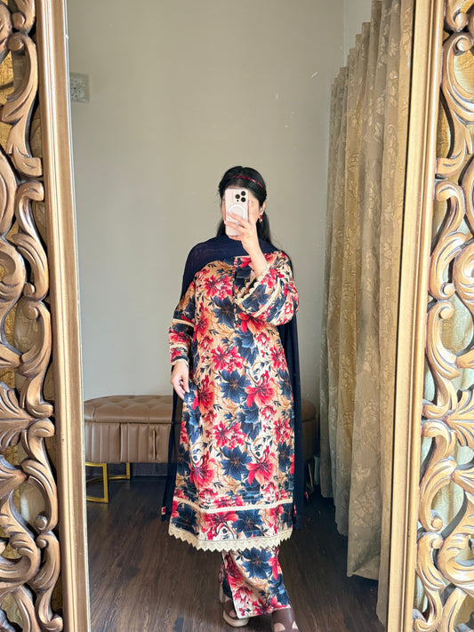 3-Piece Dobby Lawn Stitched Dress - 251