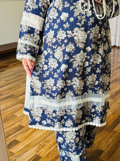 3-Piece Cambric Dobby Cotton Stitched Dress -059