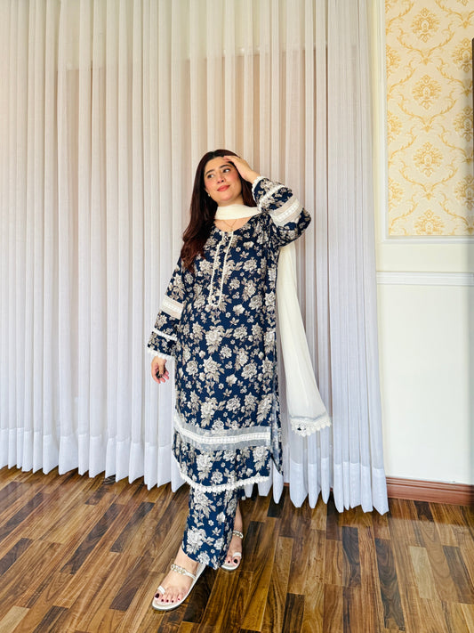 3-Piece- Winter Slub Lenan Stitched Dress - 059