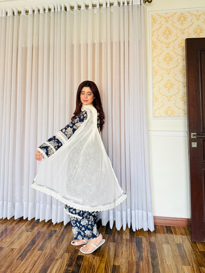 3-Piece Cambric Dobby Cotton Stitched Dress -059