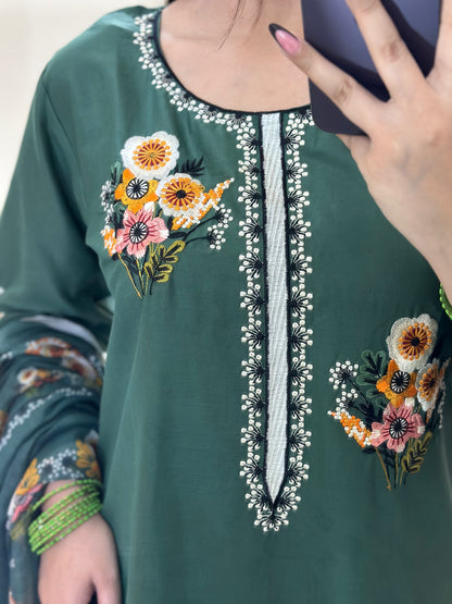 3 Piece Embroidered Cotton Lawn Stitched Dress -120