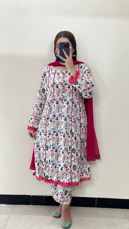 3 Piece - Lawn Printed Stitched Dress - 089