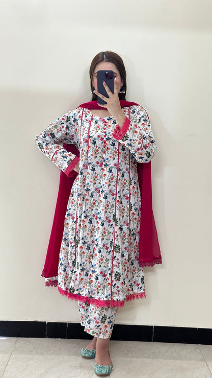 3 Piece - Lawn Printed Stitched Dress - 089