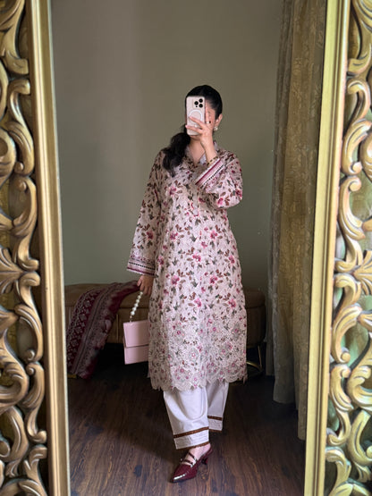 3 Piece-Embroidered Lawn Stitched Dress -258