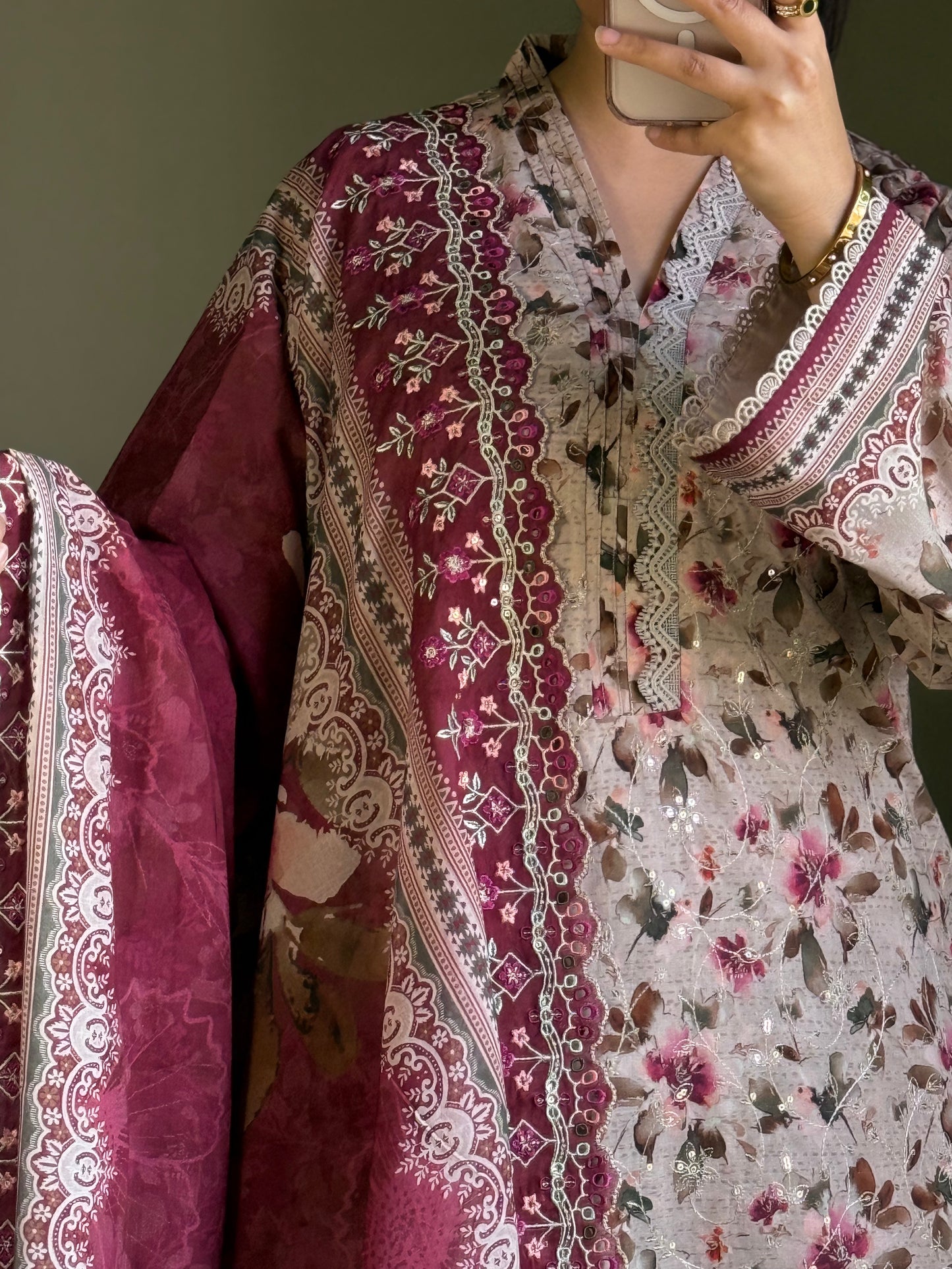 3 Piece-Embroidered Lawn Stitched Dress -258