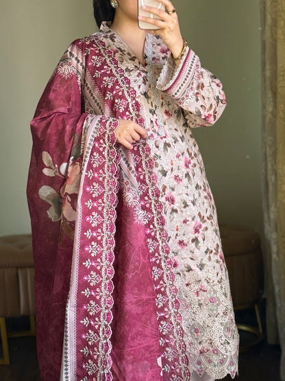 3 Piece-Embroidered Lawn Stitched Dress -258