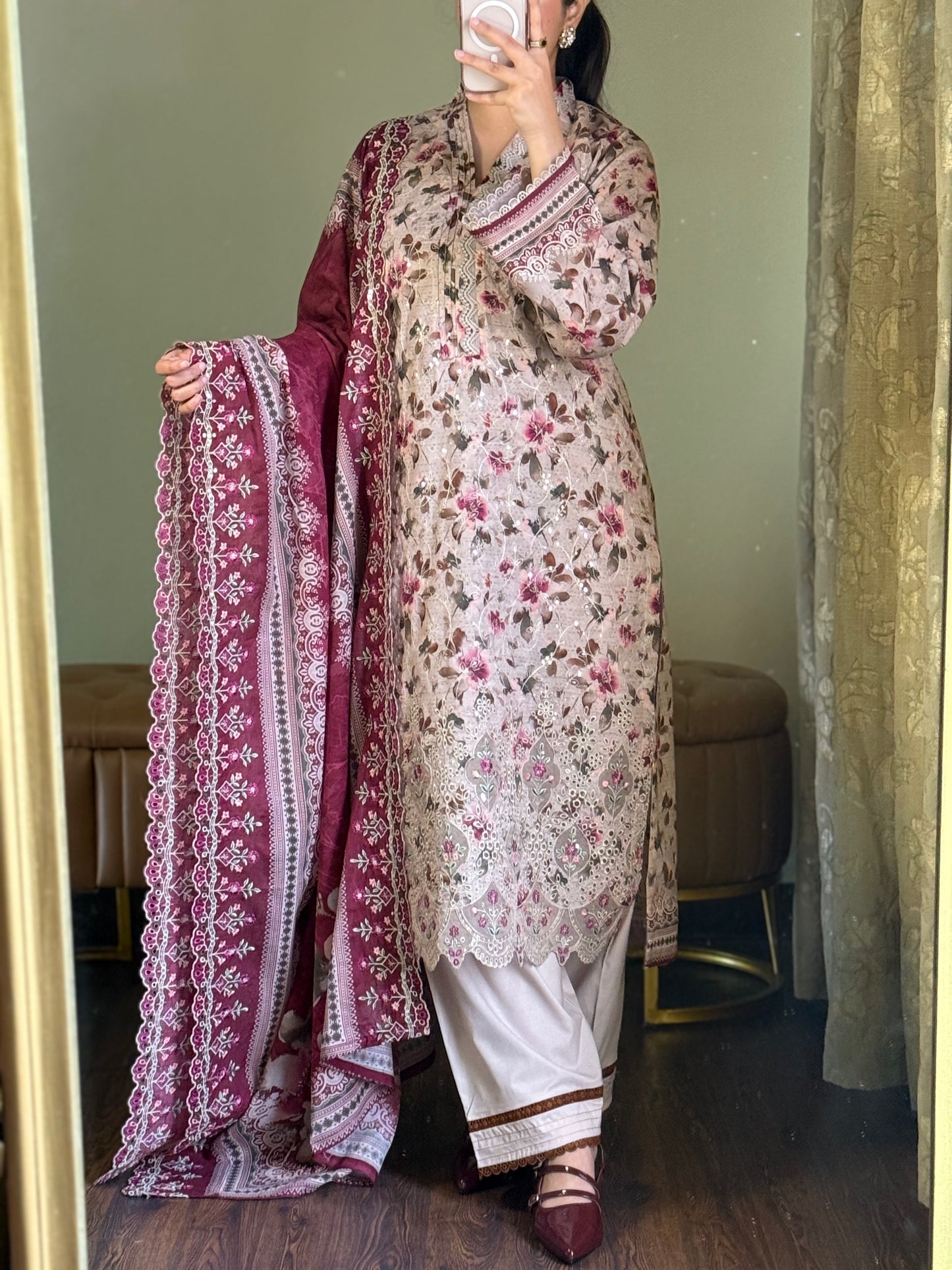 3 Piece-Embroidered Lawn Stitched Dress -258