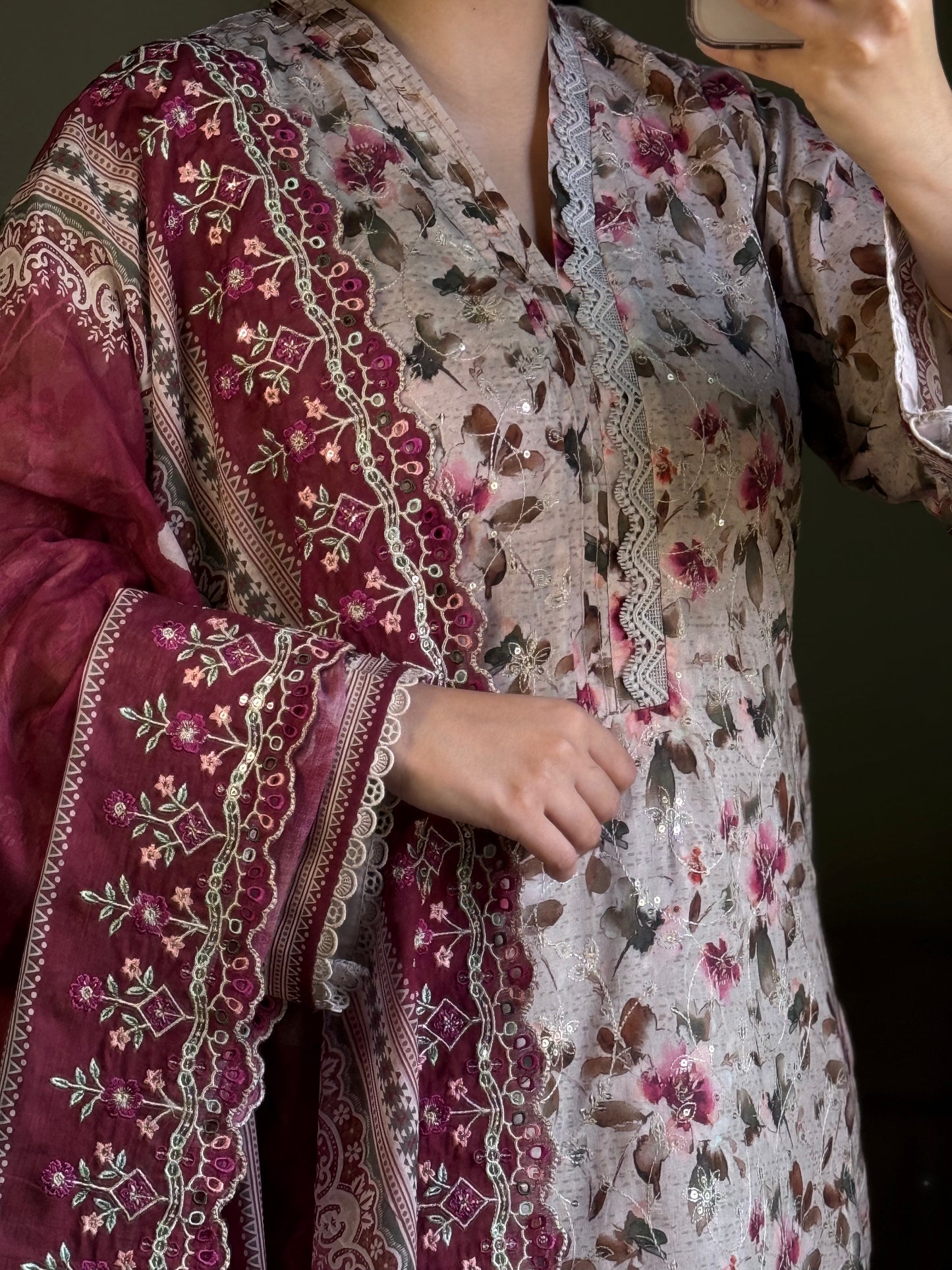 3 Piece-Embroidered Lawn Stitched Dress -258