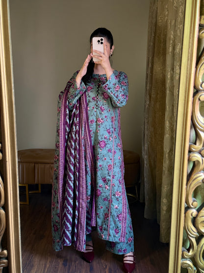 3-Piece Premium Lawn Stitched Dress -254