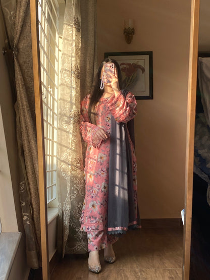 3 Piece -Premium Dobby Lawn Stitched Dress - 238