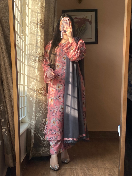 3 Piece -Premium Dobby Lawn Stitched Dress - 238