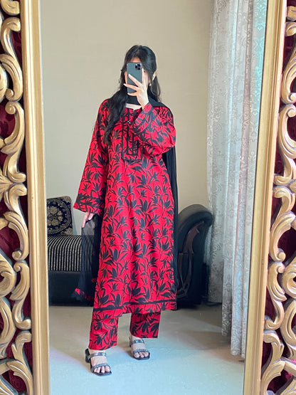 3-Piece Dobby Lawn Stitched Dress - 242