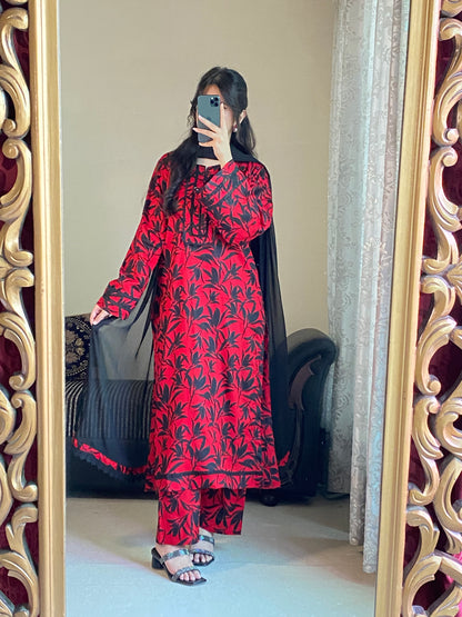 3-Piece Dobby Lawn Stitched Dress - 242