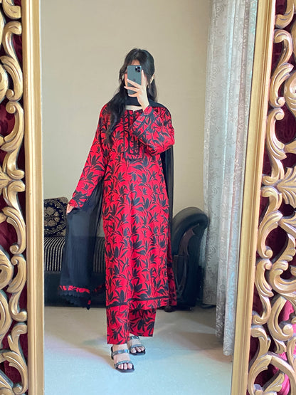 3-Piece Dobby Lawn Stitched Dress - 242