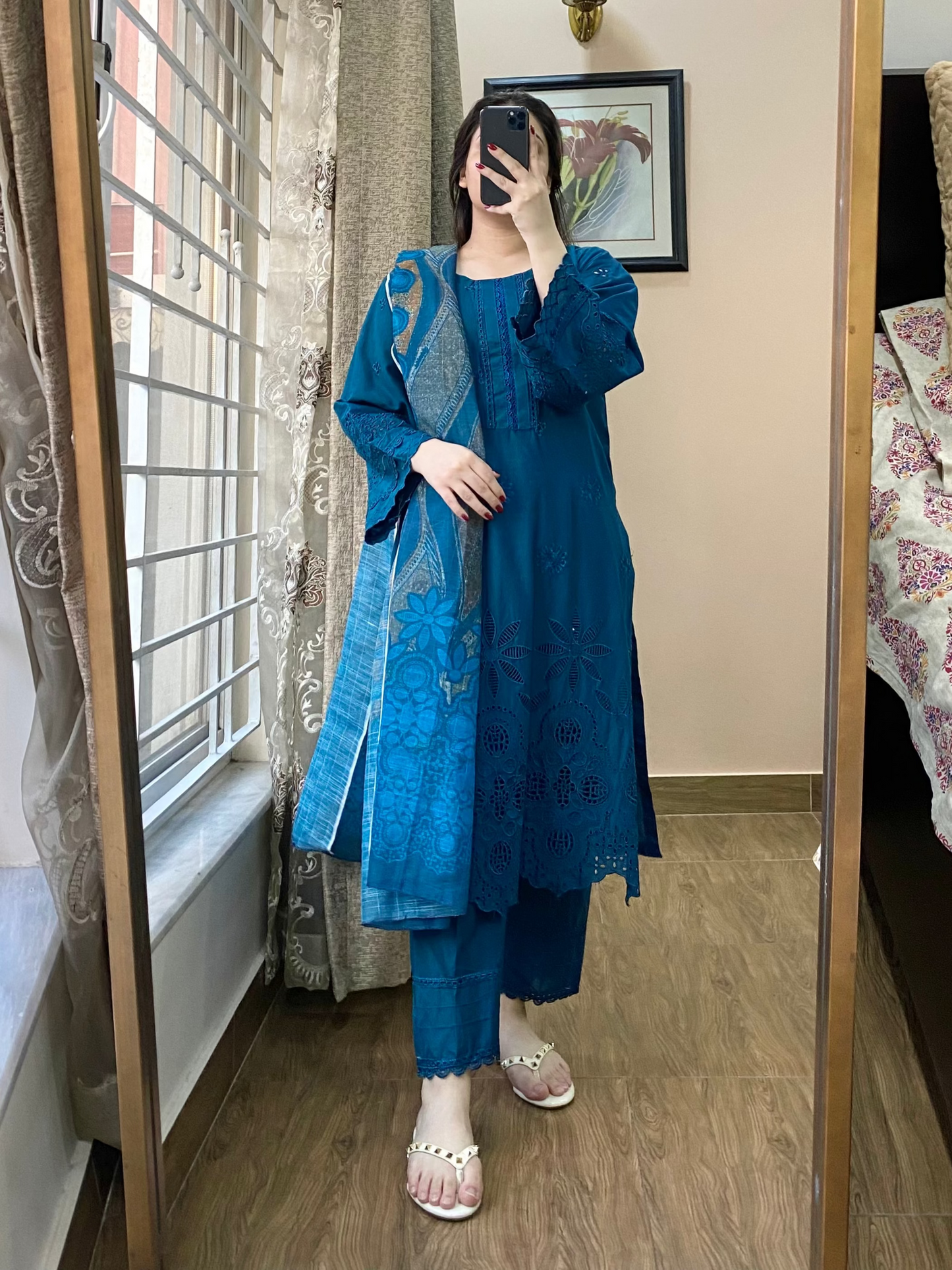 3Pc Luxury Embroidered Lawn Stitched Dress- 113