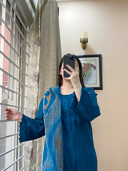 3Pc Luxury Embroidered Lawn Stitched Dress- 113