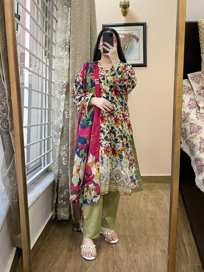 3 Piece-Embroidered Lawn Stitched Dress -127